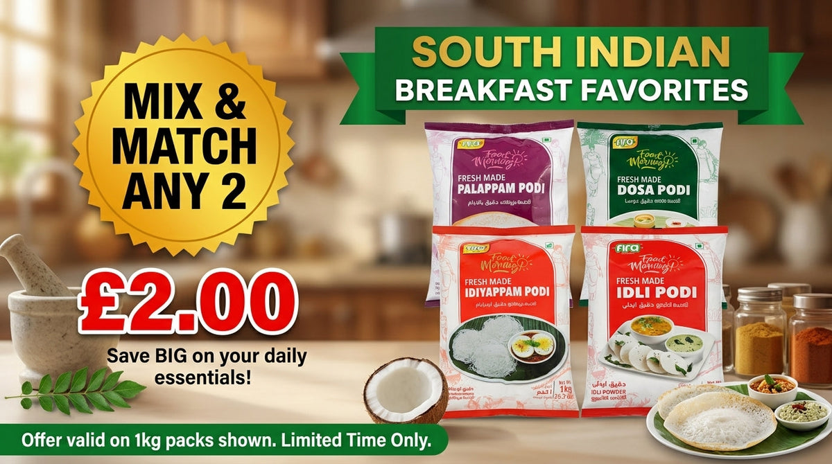 Mix and match any 2 Fira Podi 1kg packs for £2 — South Indian breakfast favourites